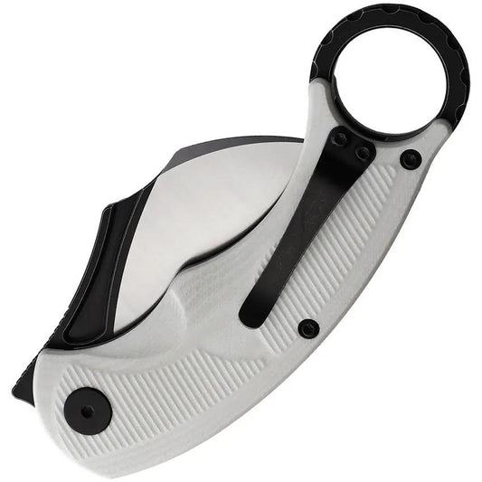 CMB Made Knives Premium Falcon Karambit Linerlock EDC White G10 Handle AUS10A Finger Ring Pocket Clip by CMB Made Knives