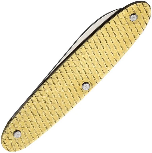 Fraraccio Knives Old School Temperino 0559-70-498-12 - Satin Finish Stainless Pen Blade Boxed With Hammered Brass Handle by Fraraccio Knives