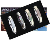 Hunter Knife Set With Mother Of Pearl Handles, 4 Piece Stainless Clip Point Blades, Keyring, Gift Box For Outdoorsmen by China Made