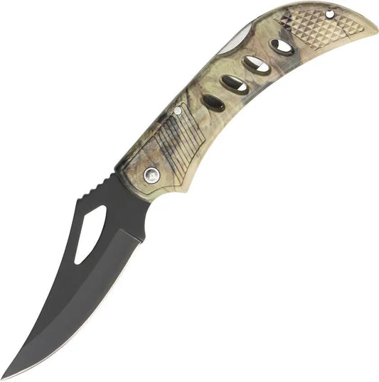 Eagle Eye Lockback Folding Knife EDC 4.125 In Closed 3.25 In Clip Point Camouflage Handle Stainless Pocket Clip by China Made