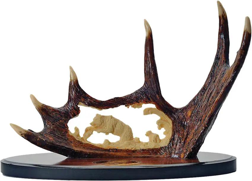 Bowie Knife For Collectors With Bear Blade Artwork And Display Stand 15.25in Stainless Steel Blade Imitation Stag Handle by China Made