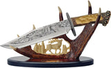 Bowie Knife With Deer Display Stand, Stainless 9.25in Blade, 15.25in Overall, China Made Collectors Edition by China Made