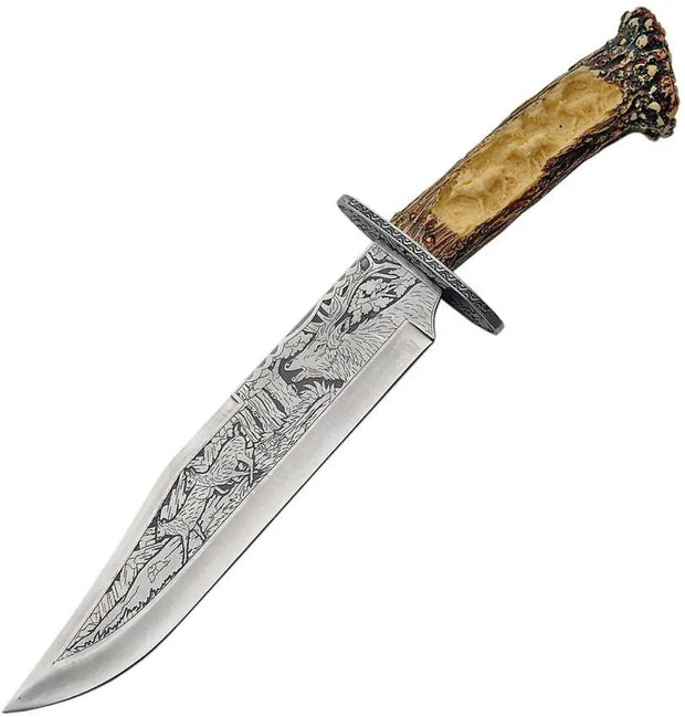 Bowie Knife With Deer Display Stand, Stainless 9.25in Blade, 15.25in Overall, China Made Collectors Edition by China Made