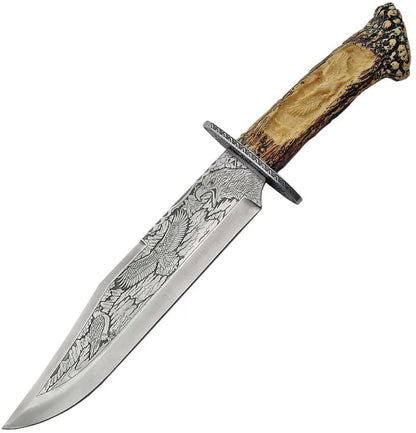 Bowie Knife With Eagle Display Stand 15.25in Overall Blade Imitation Stag Handle Collectors Edition by China Made