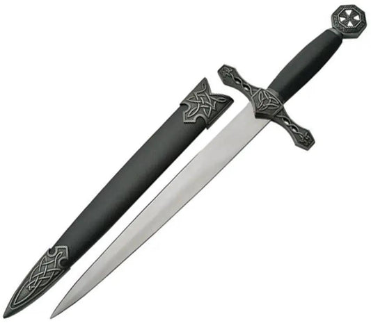 Celtic Dagger China Made With Nine And One Eighth Inch Stainless Blade Antique Silver Guard And Scabbard For Collectors by China Made