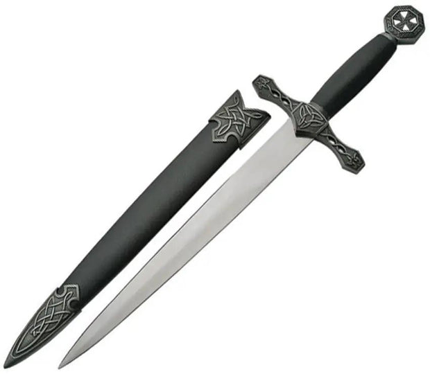 Celtic Dagger China Made With Nine And One Eighth Inch Stainless Blade Antique Silver Guard And Scabbard For Collectors by China Made