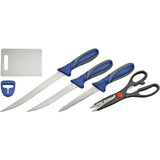 Rite Edge Six Piece Fillet Knife Set 211213-6 - Stainless Blades With Blue Synthetic Handles, Scaler And Sharpening Tool by Rite Edge