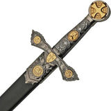 Knights Templar Sword Replica 33 Inch Decorative Blade Mirror Finish Gold Pewter Hilt For Collectors by China Made