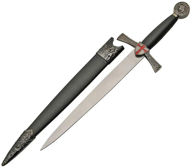Knights Templar Dagger For Collectors 16 Inch 9 Inch Mirror Finish Stainless Blade Black Synthetic Handle Scabbard by China Made