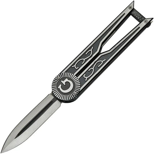 Masonic Paratrooper Knife With Hidden Ruler In Handle For EDC Enthusiasts 5.5 Inch Closed Two Tone Stainless Blade by China Made