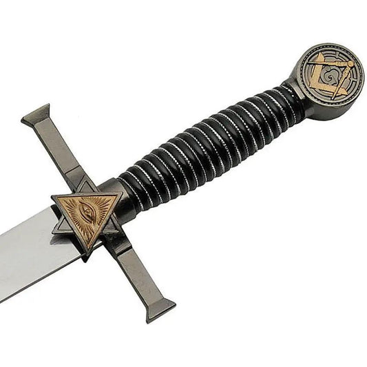 Masonic Dagger 15 Inch Stainless Blade 9 1/4 Inch Wire Wrapped Elite Black Zinc Handle With ABS Scabbard For Collectors by China Made