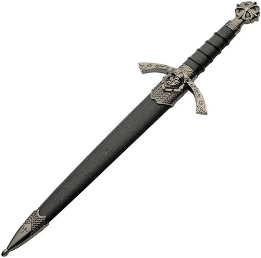 Skull Warrior Dagger Satin 8 Inch 420 Stainless Blade Black ABS Handle Scabbard For Collectors by China Made