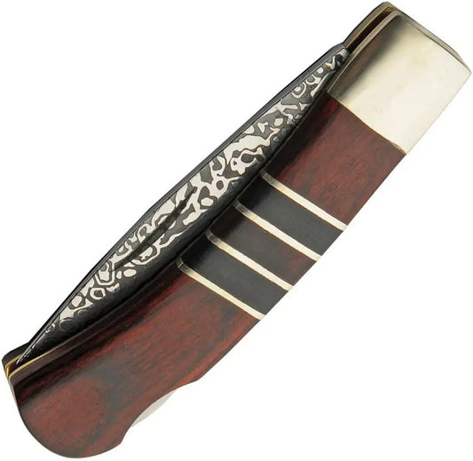 Lockback Folding Knife Damascus Etched Blade Wood Handle 3 Inch Closed 2 Inch Blade For EDC Enthusiasts by China Made