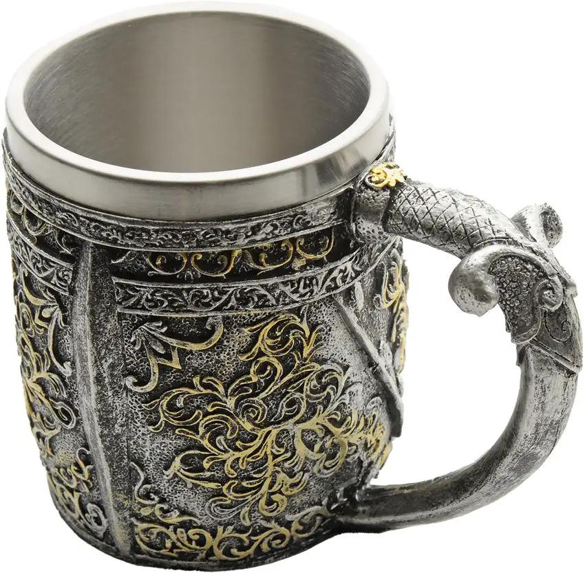 Knight Skull Mug China Made 500-600ml Capacity Durable Resin Stainless Construction For Gothic Collectors Boxed by China Made