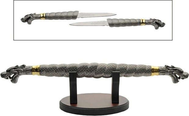China Made Twin Dragon Swords w Stand 211611 by China Made