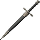 Medieval Crown Dagger Satin Blade 8in 12in Overall Black ABS Handle Collectors Edition by China Made