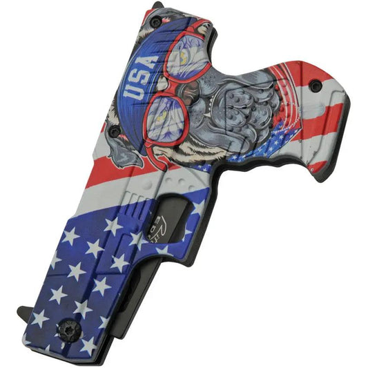Rite Edge Gun Linerlock Bulldog Knife - Assisted Opening With Black Finish Blade And ABS Handle by Rite Edge
