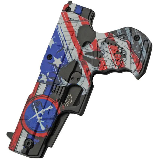 Rite Edge Gun Linerlock Skull Flag Knife - Assisted Opening Black Stainless Blade With ABS Handle And Pocket Clip by Rite Edge
