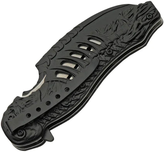 Rite Edge Skull Talon Linerlock - Assisted Opening Knife With Blue Skull Handle Artwork by Rite Edge