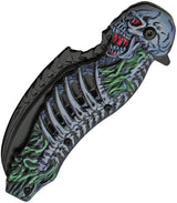 Rite Edge Skull Talon Linerlock - Assisted Opening Knife With Blue Skull Handle Artwork by Rite Edge