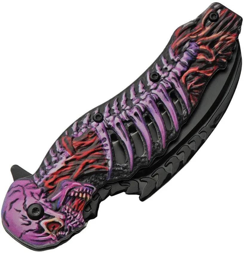 Rite Edge Skull Talon Linerlock Assisted Opening Knife - Purple Skull Handle, 4.75in Closed by Rite Edge