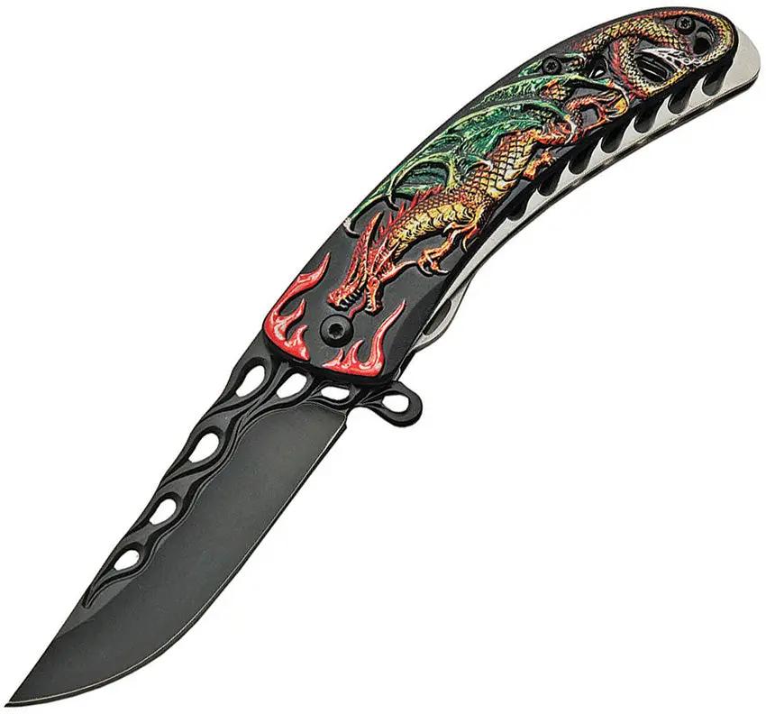 Dragon Linerlock Assisted Opening Knife With Black Clip Point Blade Aluminum Handle For EDC Enthusiasts by China Made