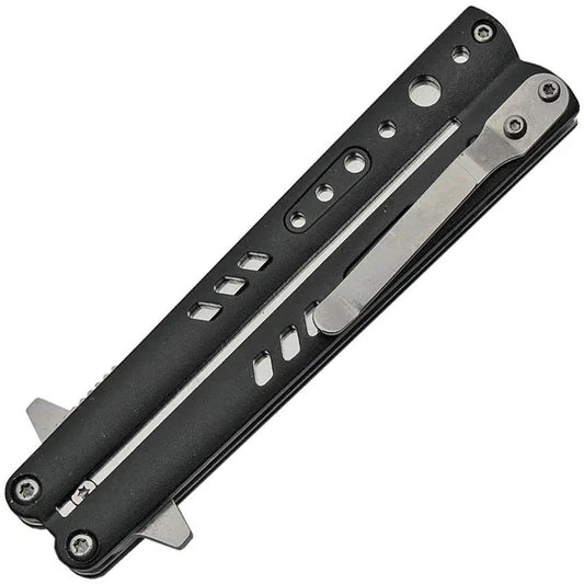 Assisted Opening Linerlock Knife 4.5in Closed 3.5in Satin Blade Black Aluminum Handle EDC by China Made