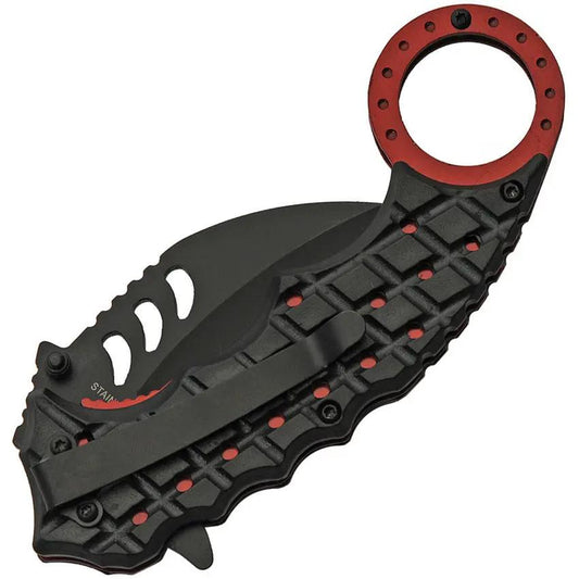 Karambit Knife Linerlock Red Shrub Tactical Aluminum Handle Five And A Quarter Inch Closed Three Inch Blade EDC by China Made