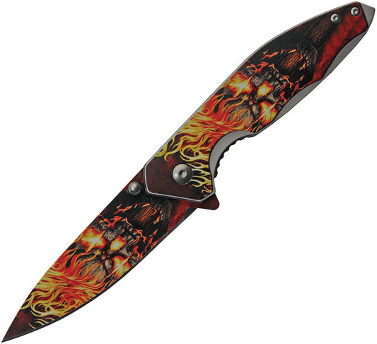 China Made Flame Skull Linerlock 300519