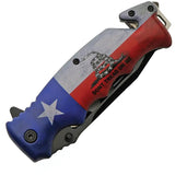 Texas Pride Linerlock Knife Assisted Opening With Glass Breaker Belt Cutter Patriotic 3D Art Handle For EDC by China Made