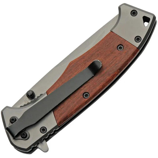 Rite Edge Sleek Linerlock 300537 - Gray Titanium Coated Stainless Blade, Brown Wood Handle, Pocket Clip by Rite Edge
