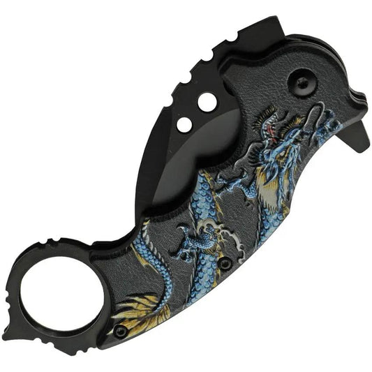 Rite Edge Dragon Linerlock AO - Assisted Opening Karambit Knife With Blue Dragon Handle by Rite Edge