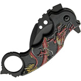 Rite Edge Dragon Linerlock Assisted Opening Knife - Red Dragon Handle Karambit With Glass Breaker by Rite Edge