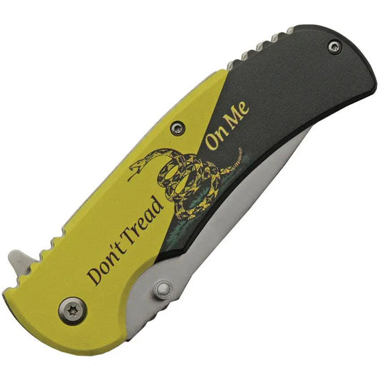 Rite Edge Dont Tread Linerlock - Assisted Opening Knife with Three and a Half Inch Satin Blade and Black Yellow Handle by Rite Edge