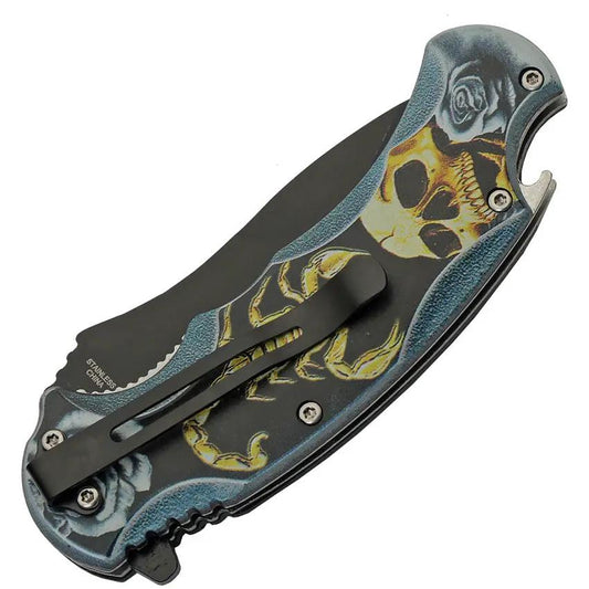 Rite Edge Scorpion Warrior Linerlock Knife With Skull Artwork - Assisted Opening by Rite Edge