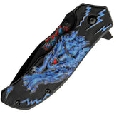 Rite Edge Linerlock Blue Wolf - Black Finish Stainless Blade With Blue Wolf Artwork And Pocket Clip by Rite Edge