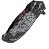Rite Edge Linerlock White Wolf Knife - 4.75 Closed 3.5 Inch Black Stainless Blade With White Wolf Artwork by Rite Edge