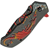 Rite Edge Dragon Flame Linerlock AO Knife - Orange Flame Blade Artwork With Black Dragon Handle by Rite Edge