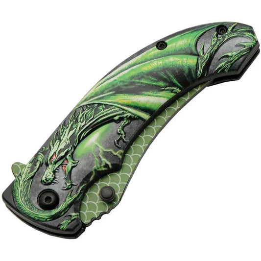 Rite Edge Dragon Scale Linerlock Knife - Assisted Opening With Green Dragon Artwork by Rite Edge