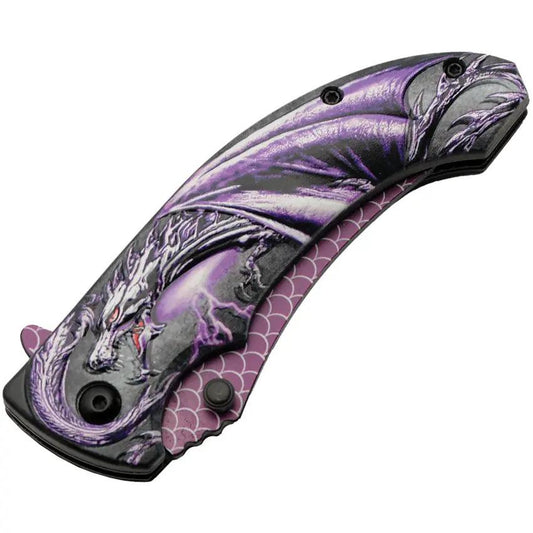 Rite Edge Dragon Scale Linerlock Knife - Assisted Opening With Purple Dragon Scale Blade Artwork by Rite Edge