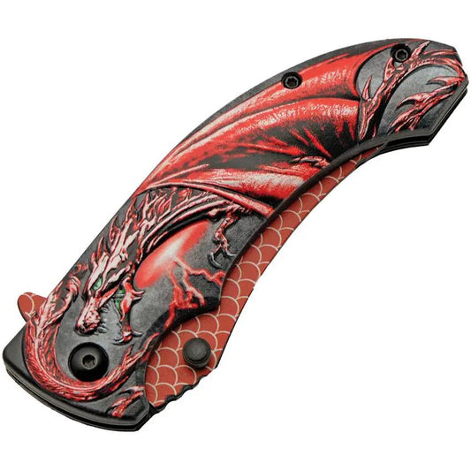 Rite Edge Dragon Scale Linerlock Knife - Assisted Opening With Red Dragon Artwork And Black Finish Blade by Rite Edge