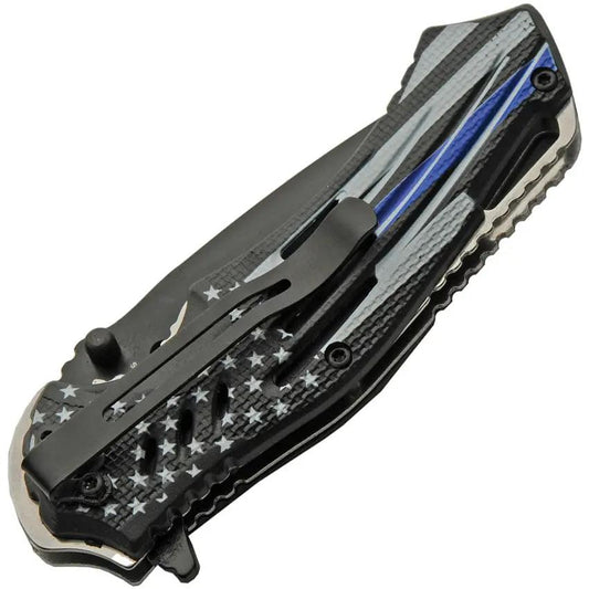 Rite Edge Police Flag Linerlock Auto Opening Knife - 3.5 Inch Black Stainless Blade by Rite Edge