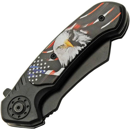 Rite Edge US Eagle Linerlock Knife - Assisted Opening, 3.25in Black Stainless Blade, 4.75in Closed by Rite Edge