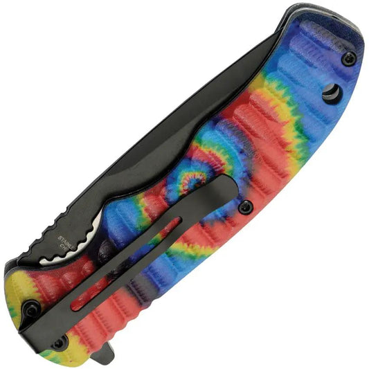 Rite Edge Tie Dye Linerlock AO Knife With Black Stainless Blade 4.75in Closed 3.5in Blade - Assisted Opening by Rite Edge