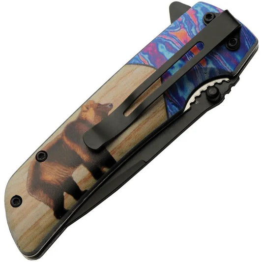 Rite Edge Voodoo Linerlock Bear - Assisted Opening Knife With Bear Artwork And Multicolor ABS Handle by Rite Edge