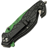 Spider Web Linerlock Knife With Assisted Opening And Partially Serrated Green Tanto For EDC Enthusiasts by China Made