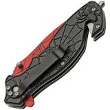 Spider Web Linerlock Knife Assisted Opening Red Partially Serrated Stainless Tanto For EDC by China Made
