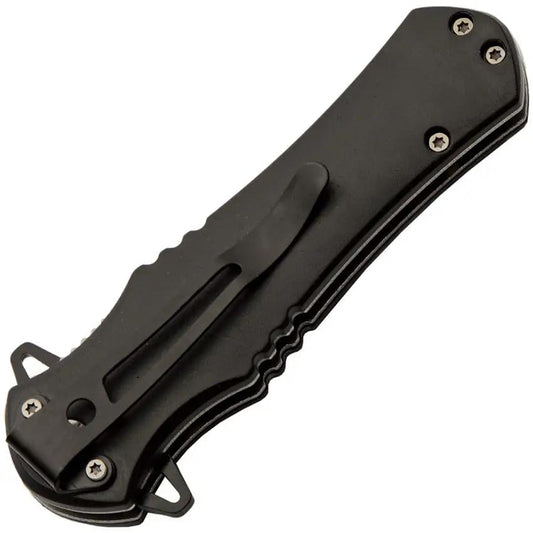 Skull Linerlock Assisted Opening Knife Three Point Five Inch Blade EDC With Black Finish ABS Handle And Stacked Skull by China Made
