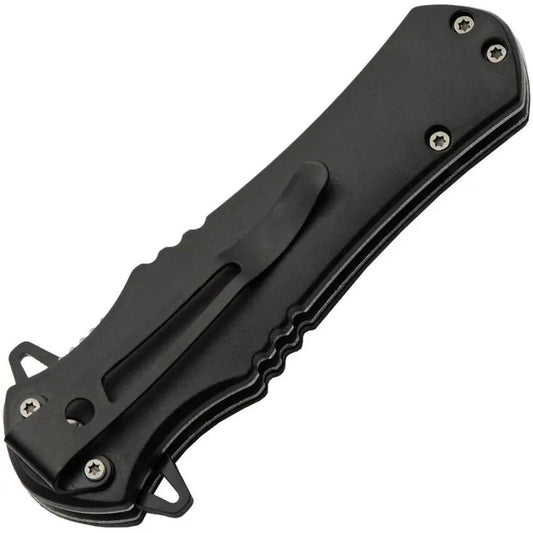 Assisted Opening Folding Knife Wolf Linerlock Three Point Five Inch Black Stainless Blade ABS Handle Wolf Artwork Rugged EDC Ready by China Made