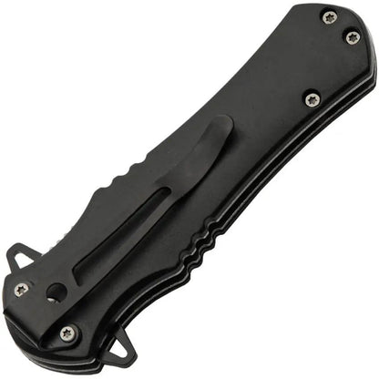 Assisted Opening Folding Knife Wolf Linerlock Three Point Five Inch Black Stainless Blade ABS Handle Wolf Artwork Rugged EDC Ready by China Made